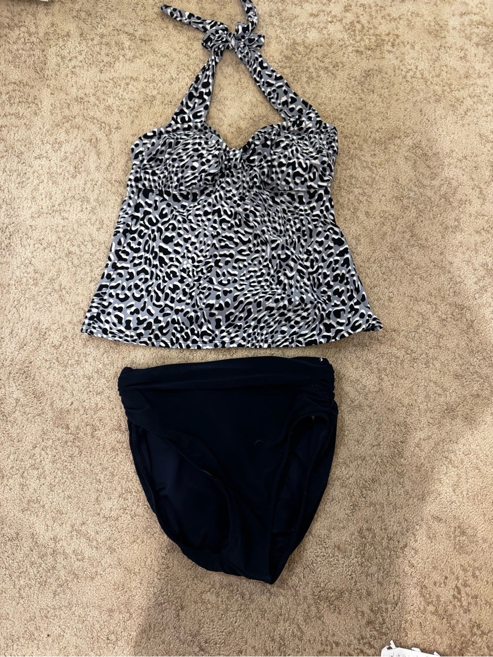 Magic Suit Black & White Leopard Tankini Top with Solid Black Bottom